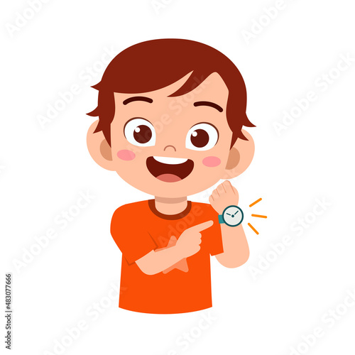 cute little boy wear watch on wrist