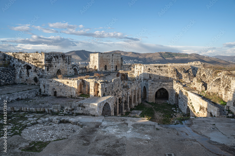 Crac des Chevaliers – A crusader castle caught in conflict zone, Syria - obrazy, fototapety, plakaty 