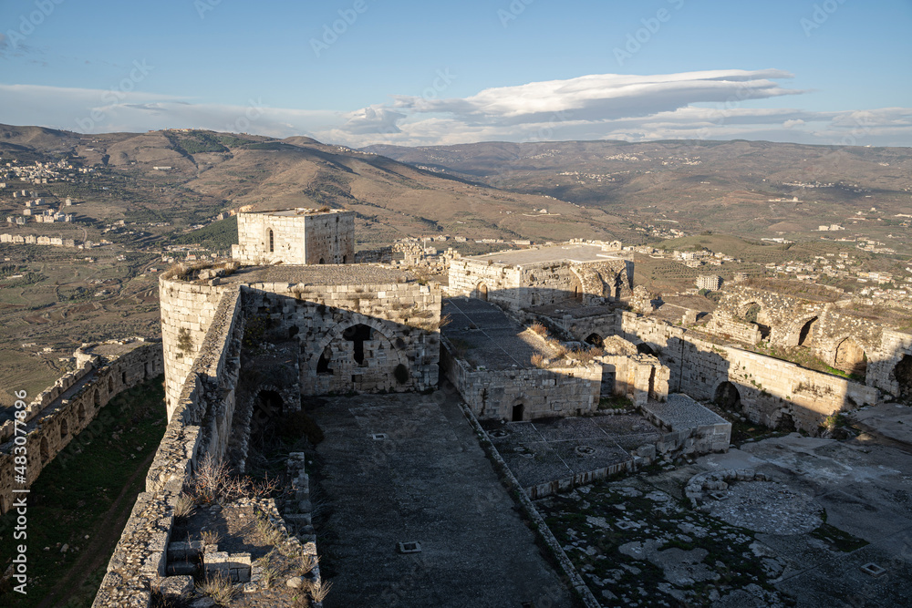 Crac des Chevaliers – A crusader castle caught in conflict zone, Syria - obrazy, fototapety, plakaty 