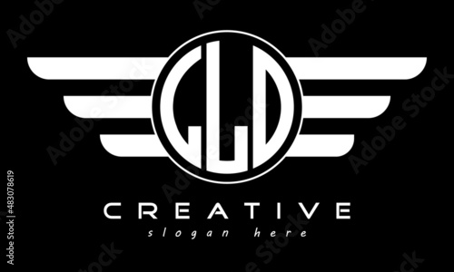 LLO three letter monogram type circle letter logo with wings vector template. photo