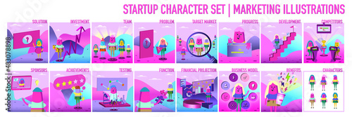 Startup Character Set Marketing Illustration Vibrant Color Gallery Business Development Graphic Elements Innovative Product Or Service Business Model