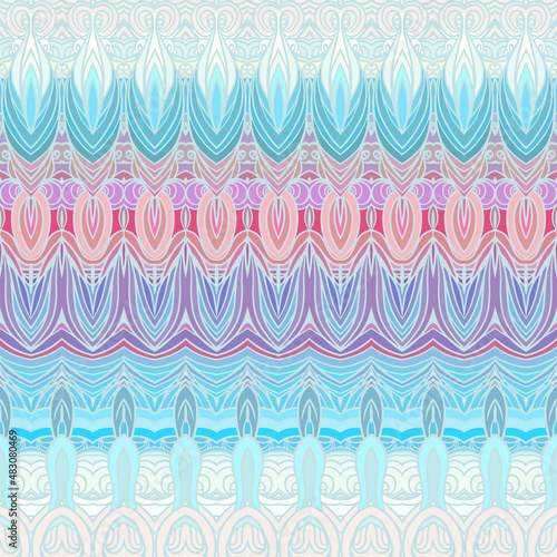Vector color abstract hand-drawn hair pattern with waves and clouds. Asian st...