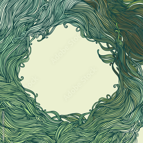 Vector color abstract hand-drawn hair pattern frame with waves and clouds
