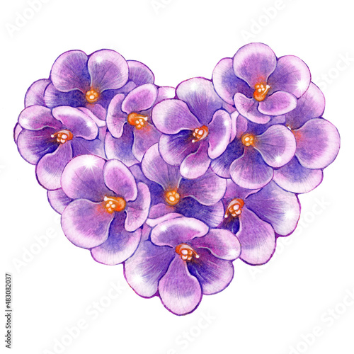 Hearts Valentine's day love funny beautiful delicate pattern watercolor red rose flowers Summer purple violets blurring vintage