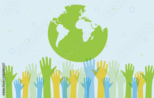 save the world Ecology concept. silhouettes of hands raised up Suitable for posters flyers banners for Earth Day