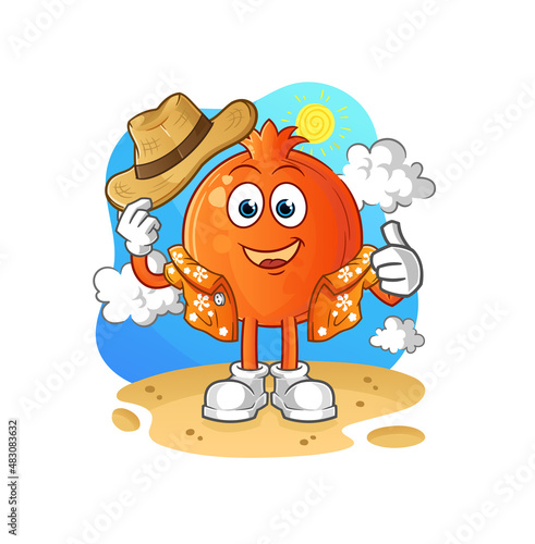 pomegranate go on vacation. cartoon mascot vector
