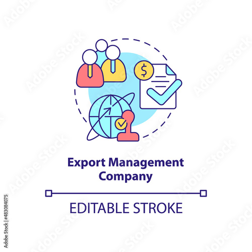 Export management company concept icon. Outsourcing firm. Types of business abstract idea thin line illustration. Isolated outline drawing. Editable stroke. Arial, Myriad Pro-Bold fonts used