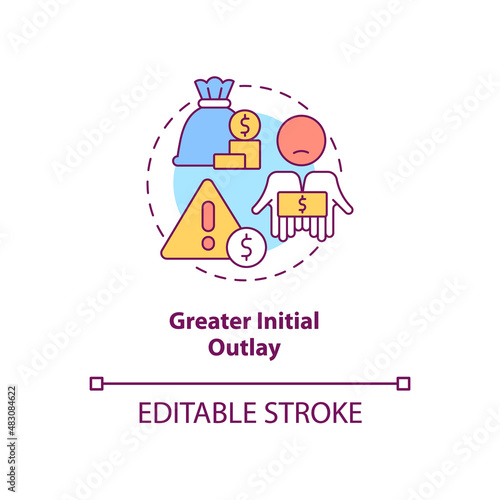 Greater initial outlay concept icon. Higher expenses. Export business struggles abstract idea thin line illustration. Isolated outline drawing. Editable stroke. Arial, Myriad Pro-Bold fonts used