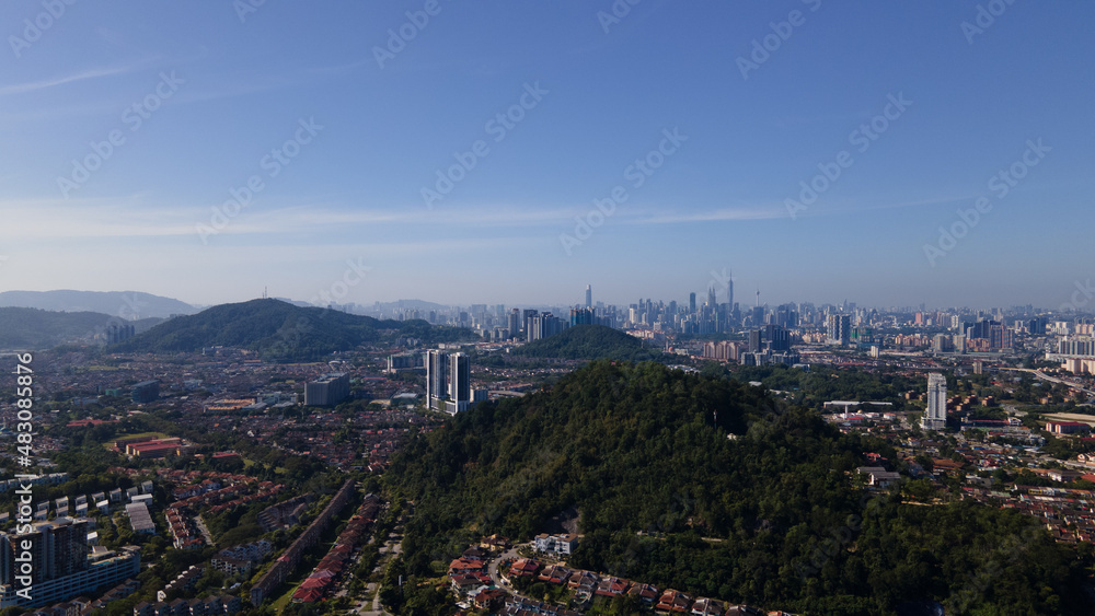 Panorama aerial view of Kuala Lumpur City Centre from east