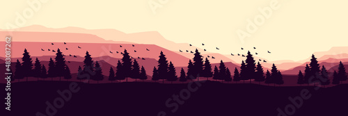 Fototapeta Naklejka Na Ścianę i Meble -  sunset mountain landscape vector illustration for wallpaper design, design template, background template, and tourism design template	