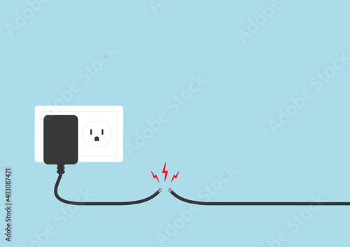 Broken electric wire vector. Electric leakage. Dangerous high voltage. broken electric wire.