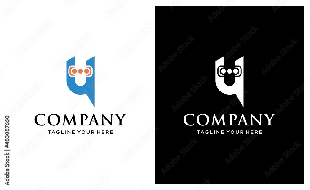 Letter U Chat talk Logo Design Template Vector. on a black and white background. Letter U Chat talk Logo Design Template Vector. on a black and white background.