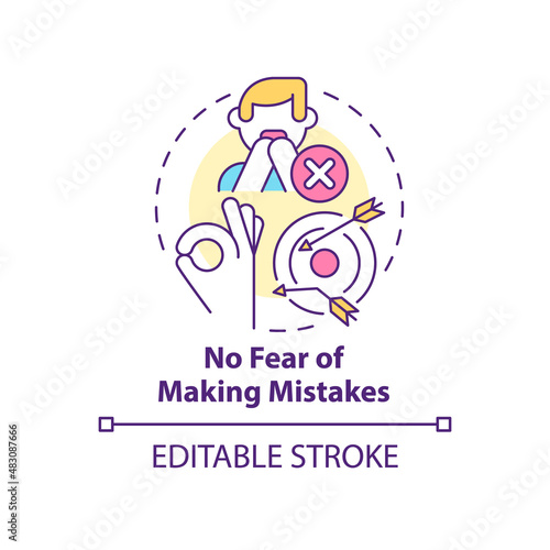 No fear of making mistakes concept icon. Employee happiness importance abstract idea thin line illustration. Isolated outline drawing. Editable stroke. Arial  Myriad Pro-Bold fonts used