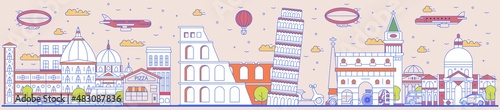 Italy skyline with world famous travel landmark panorama. Italian historic architecture