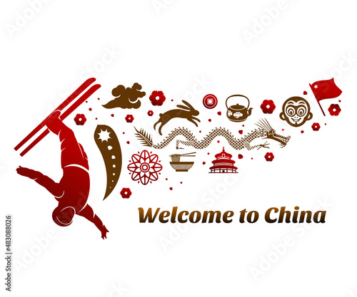 Vector set illustration. Winter sports. Athletes silhouettes.