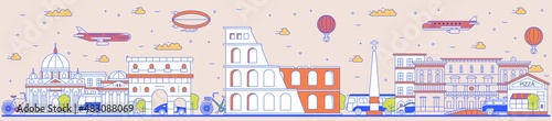 Rome skyline with travel place of destination architecture. Travel background