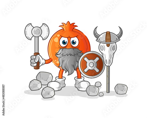 pomegranate viking with an ax illustration. character vector
