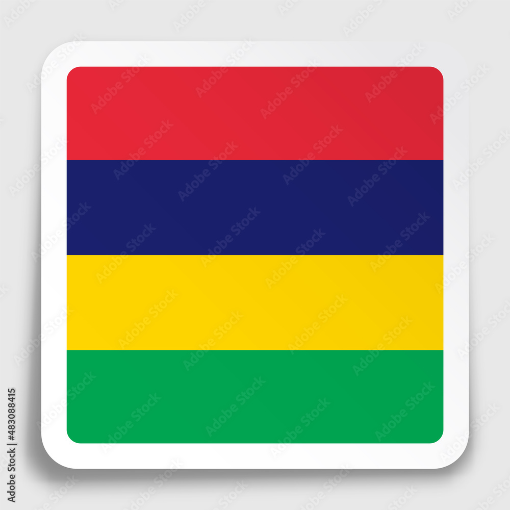 Mauritius flag icon on paper square sticker with shadow. Button for mobile application or web. Vector Mauritius flag icon on paper square sticker with shadow. Button for mobile application or web. Vector