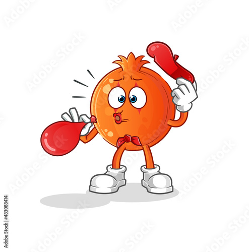 pomegranate pantomime blowing balloon. cartoon mascot vector