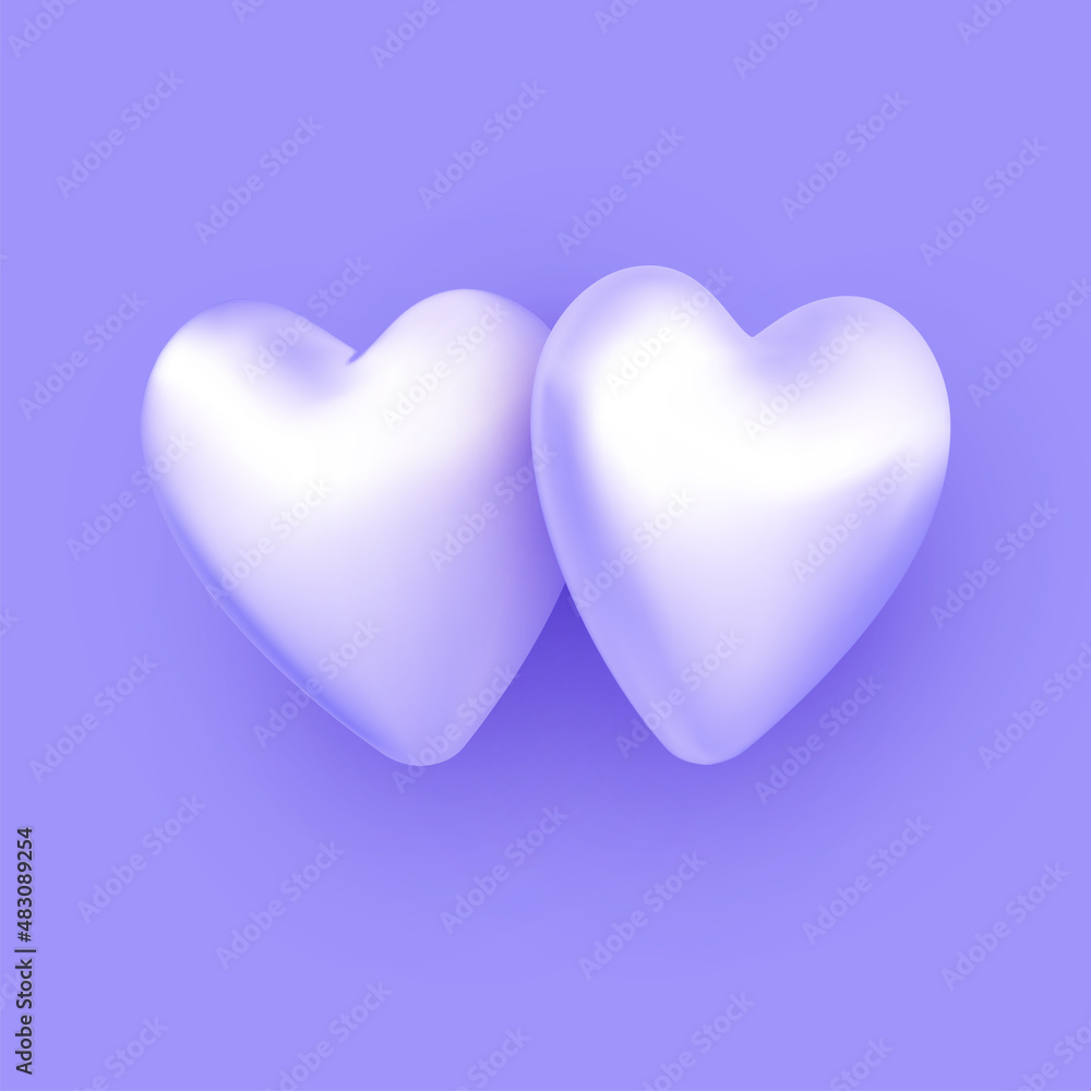 Pair of 3d purple hearts on purple background. Pair of 3d purple hearts on purple background.