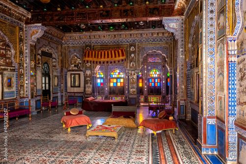 Takhat Vilas (Maharaja Takhat Singh's Chamber) decorated room in Mehrangarh fort. Jodhpur, Rajasthan, India photo