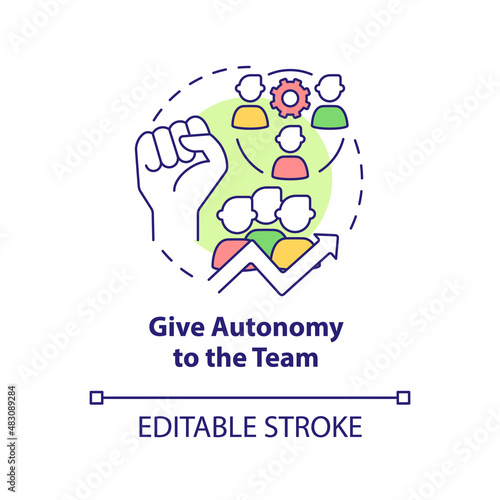 Give autonomy to team concept icon. Improving employee motivation abstract idea thin line illustration. Company culture. Isolated outline drawing. Editable stroke. Arial, Myriad Pro-Bold fonts used