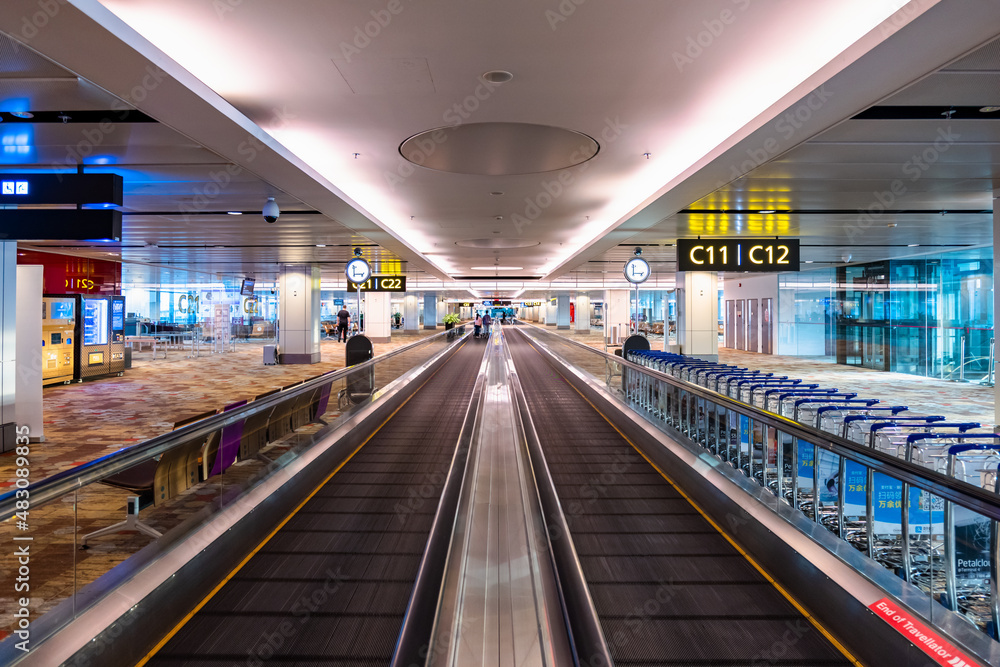 Singapore - January 2022: Singapore Changi Airport Departure Terminal ...