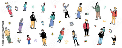 沢山の笑顔の人々のイラストバナー　
