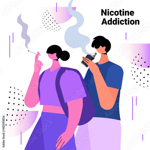 people smoking e-cigarette bad habits unhealthy lifestyle nicotine addiction concept