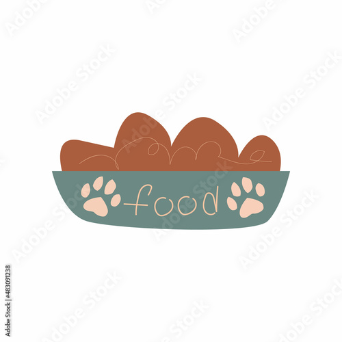 Pet food bowl. Cute cartoon style vector illustration isolated on white background.