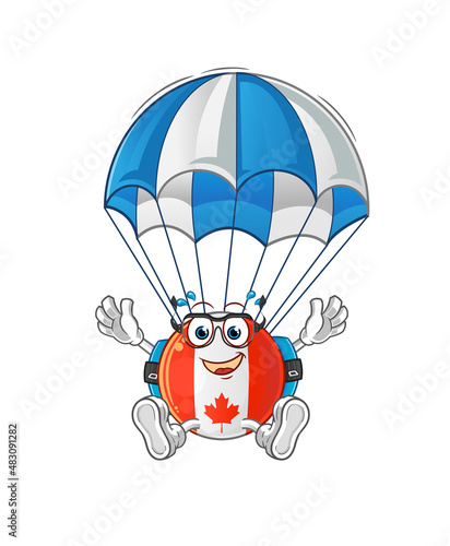 Fototapeta Naklejka Na Ścianę i Meble -  canada flag skydiving character. cartoon mascot vector
