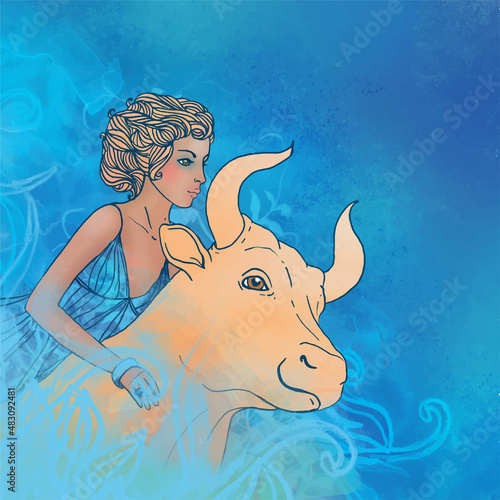 Illustration of taurus zodiac sign as a beautiful girl