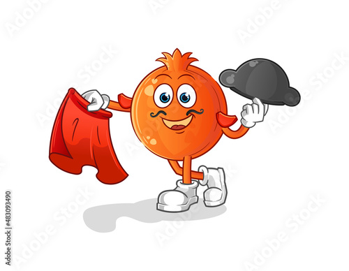 pomegranate matador with red cloth illustration. character vector