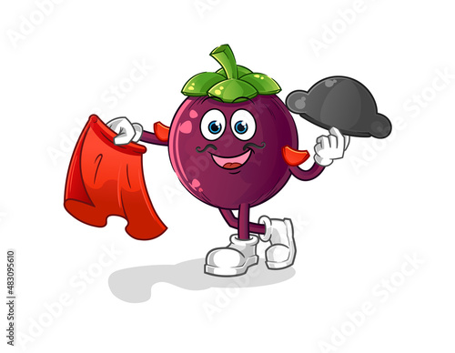 mangosteen matador with red cloth illustration. character vector