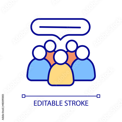General opinion RGB color icon. Community with consensus decision. Team empowerment. Building agreement. Isolated vector illustration. Simple filled line drawing. Editable stroke. Arial font used