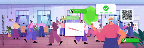 vaccinated businesspeople in masks business people after vaccine injection successful covid-19 vaccination concept