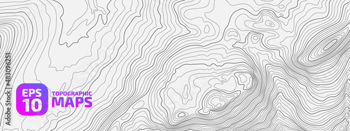 The black on white contours vector topography stylized height of the lines. The concept of a conditional geography scheme and the terrain path. Wide size. Map on land vector terrain Illustration.