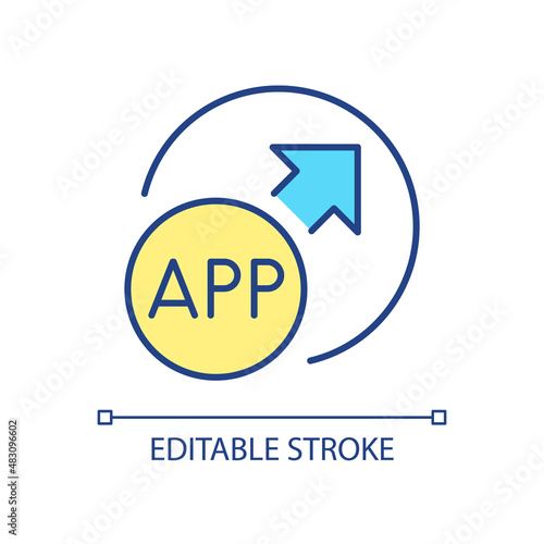 App scalability RGB color icon. Growing size of application. Expanding mobile software. System feature. Isolated vector illustration. Simple filled line drawing. Editable stroke. Arial font used