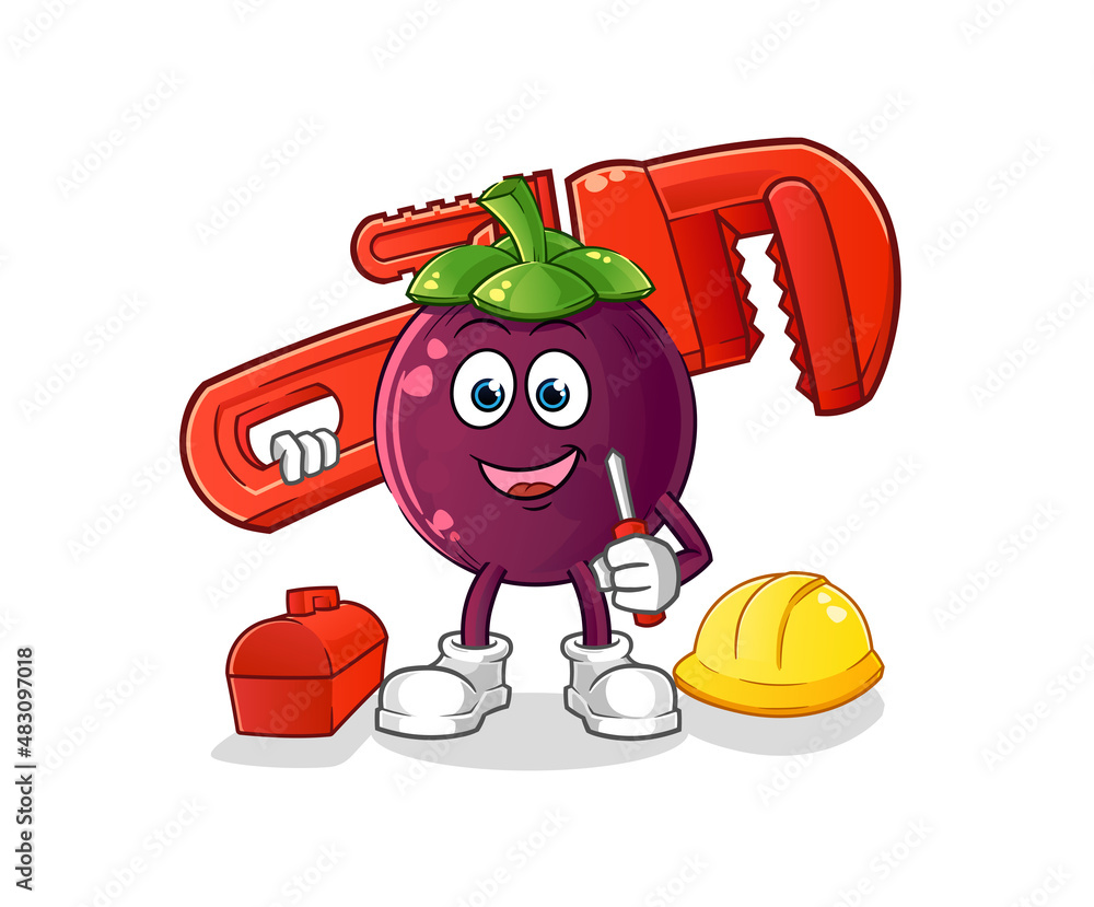 Fototapeta premium mangosteen plumber cartoon. cartoon mascot vector