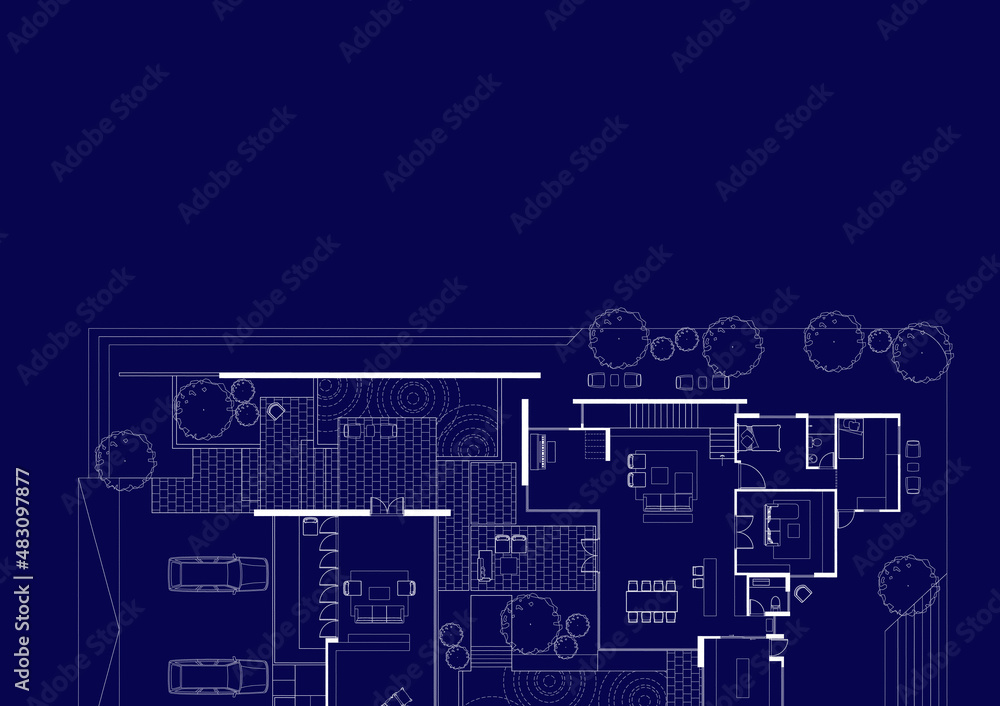 Floor plan designed building on the drawing. Floor plan designed building on the drawing.