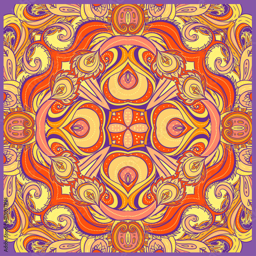 Floral paisley indian vector colorful ornate seamless pattern.