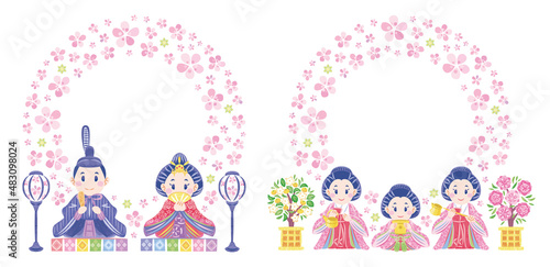 ひなまつり　おひなさま　三人官女　飾り　丸フレームセット