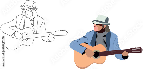 master person plays the stringed guitar