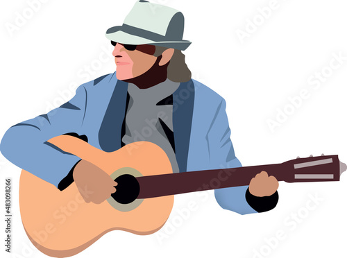 master person plays the stringed guitar