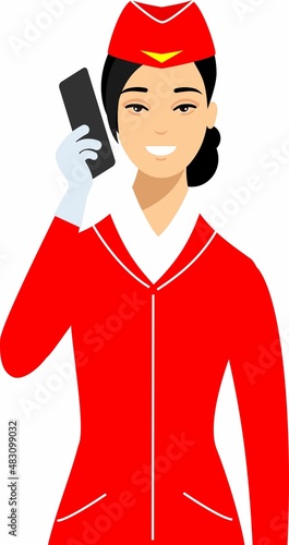 Stewardess air hostess in Uniform in Flat Style.