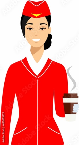 Stewardess air hostess in Uniform in Flat Style.