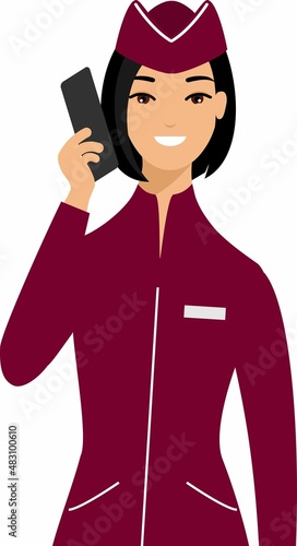 Stewardess air hostess in Uniform in Flat Style.
