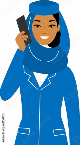 Stewardess air hostess in Uniform in Flat Style.