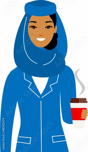 Stewardess air hostess in Uniform in Flat Style.