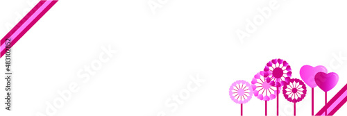 Valentine background banner editable vector with large white area for ad copy and simple heart flowers and ribbons on the border.